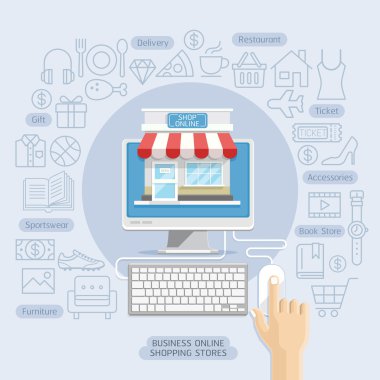 Alışveriş online iş kavramsal düz stil.