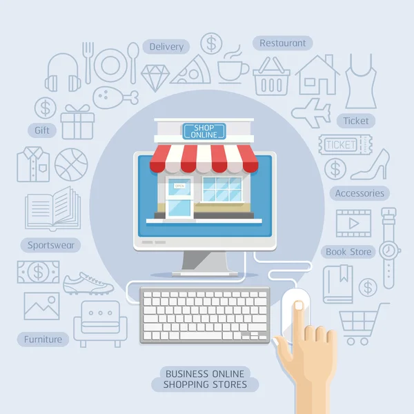 ショッピングのオンライン ビジネス概念フラット スタイル. — ストックベクタ