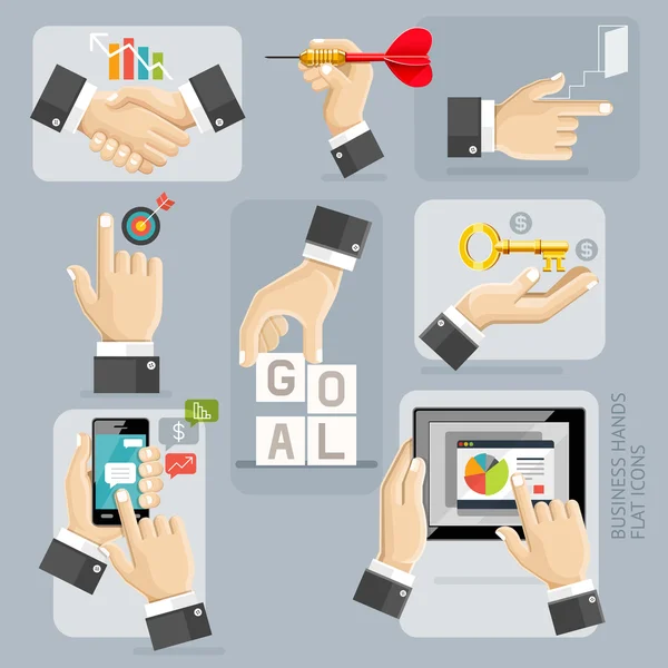 Business Hands Flat Icons Set. Vector Illustration. — Stock Vector