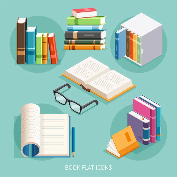 Book Flat Icons Set. Vector Illustration. — Stock Vector