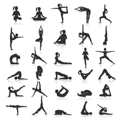 Yoga duruş egzersizleri kümesi. Vektör çizim.
