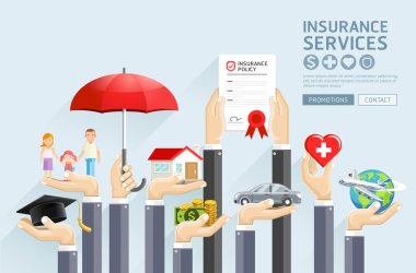 Insurance hands services. Vector Illustrations. clipart