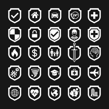 Sigorta poliçesi kalkan simgesi tasarım. Vektör çizimler.