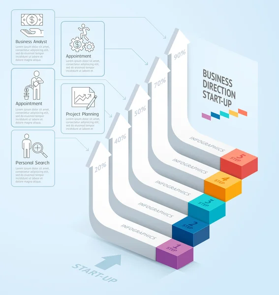 Iniciar dirección de la escalera de negocios. Ilustración vectorial. puede — Vector de stock