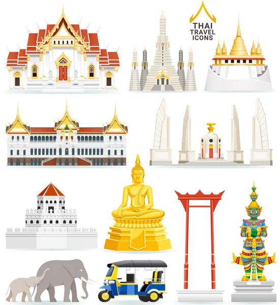 Thai Híres Nevezetes Ikonok Vektorillusztrációk — Stock Vector