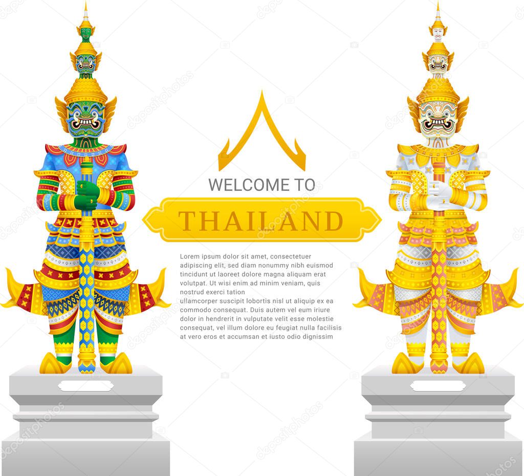 Guardian giant Thailand travel and art background vector illustration