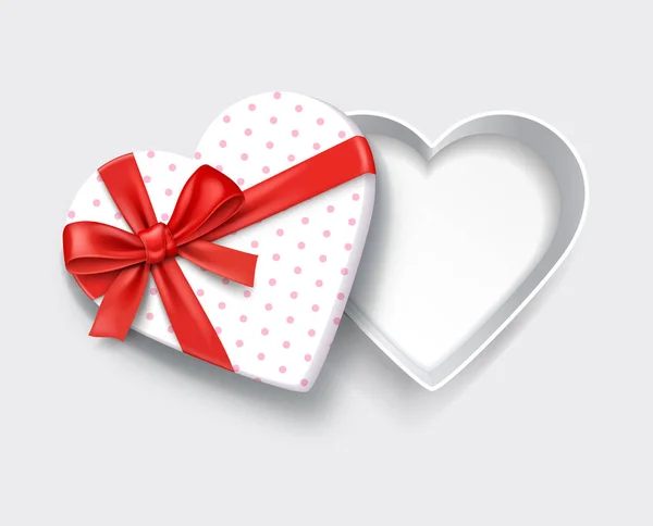 Empty Open Heart Shaped White Gift Box Red Ribbon Vector — Stock Vector