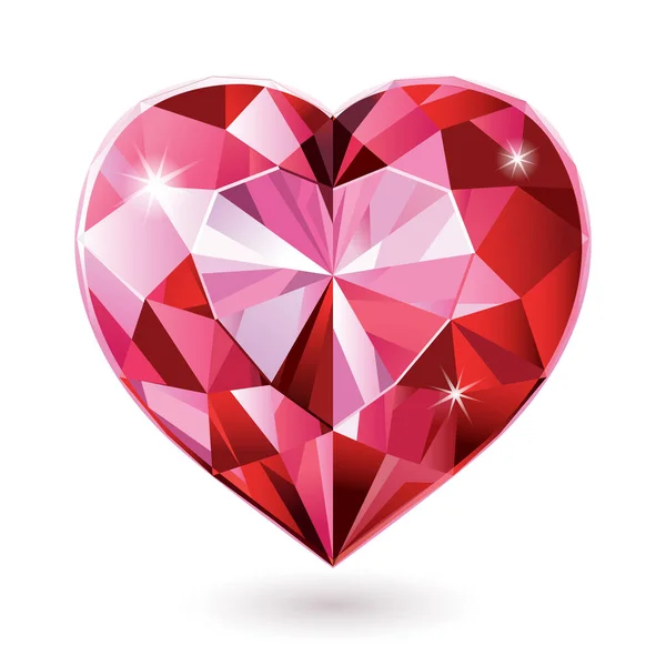 Červený Diamant Srdce Izolované Vektorové Ilustrace — Stockový vektor
