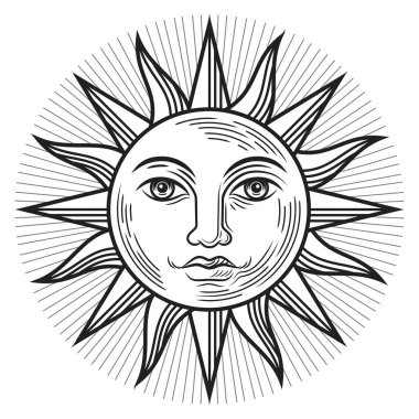 Klasik Güneş Antika Sembolü. Vektör illüstrasyonları.