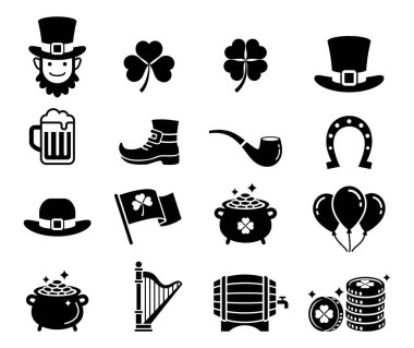 Aziz Patrick Günü ikonları. Vektör illüstrasyonları.