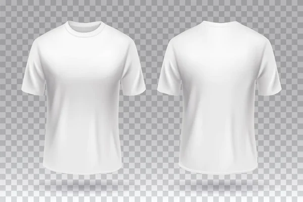 Branco Branco Shirt Frente Verso Modelo Mockup Design Isolado — Vetor de Stock