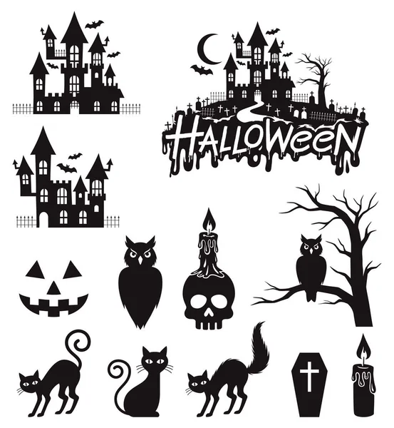 Halloween Stickers Labels Black Color Illustration — Stock Vector