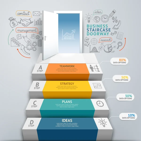 Escadaria de negócios porta infográficos conceituais . — Vetor de Stock