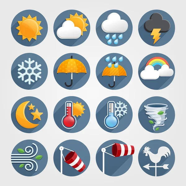 Väder platt ikoner färg set — Stock vektor
