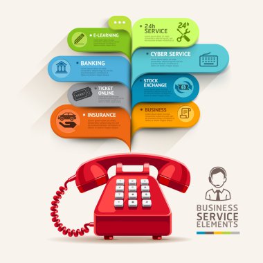 İş hizmeti simgelerini ve kabarcık konuşma şablonu ile telefon. iş akışı düzeni, diyagram, numarası seçenekleri için kullanılabilir, adım seçenekleri, web tasarım, banner şablon, infographics..