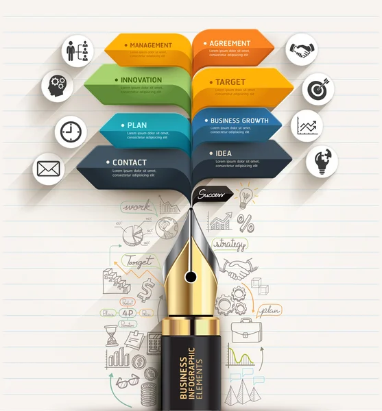 Concepto de negocio. Plantilla de flecha de voz de pluma y burbuja. se puede utilizar para el diseño del flujo de trabajo, diagrama, opciones de número, opciones de intensificación, diseño web, plantilla de banner, infografía . — Archivo Imágenes Vectoriales