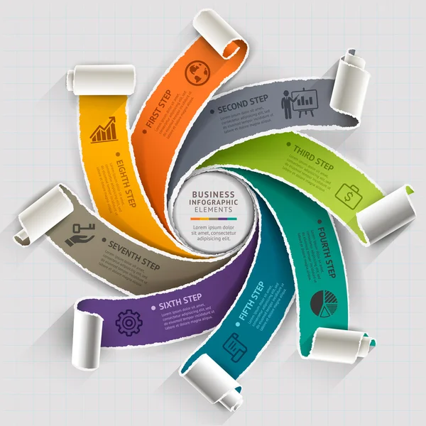 Modèle d'infographie moderne déchiré style de papier. Illustration vectorielle. peut être utilisé pour la mise en page du flux de travail, le diagramme, les options numériques, les options d'intensification, la bannière, la conception Web, le modèle de chronologie — Image vectorielle