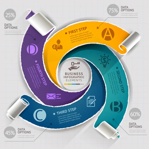 Modèle d'infographie moderne déchiré style de papier. Illustration vectorielle. peut être utilisé pour la mise en page du flux de travail, le diagramme, les options numériques, les options d'intensification, la bannière, la conception Web, le modèle de chronologie — Image vectorielle