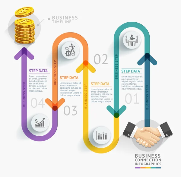 Plantilla de infografía de línea de tiempo de negocio. Ilustración vectorial. se puede utilizar para el diseño del flujo de trabajo, banner, diagrama, opciones de número, diseño web . — Archivo Imágenes Vectoriales