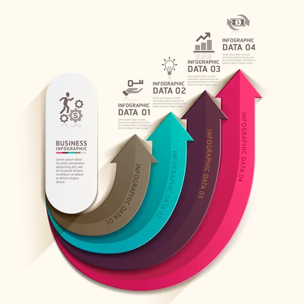 Modelo de negócio seta moderna. Ilustração vetorial. pode ser usado para layout de fluxo de trabalho, diagrama, opções de número, web design, infográficos e linha do tempo . — Vetor de Stock