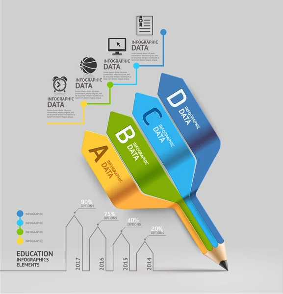 Escalera de lápiz de educación empresarial Opción Infografías. Ilustración vectorial. se puede utilizar para el diseño del flujo de trabajo, banner, diagrama, opciones de número, opciones de intensificación, diseño web . — Archivo Imágenes Vectoriales