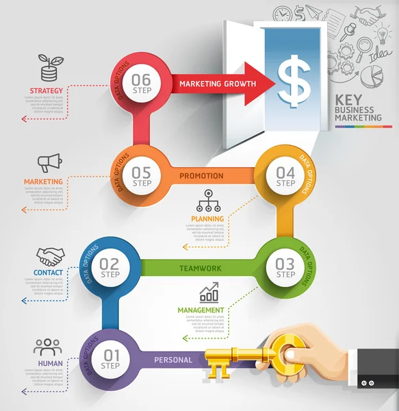Ключовий шаблон інфографіки бізнес-маркетингу . — стоковий вектор