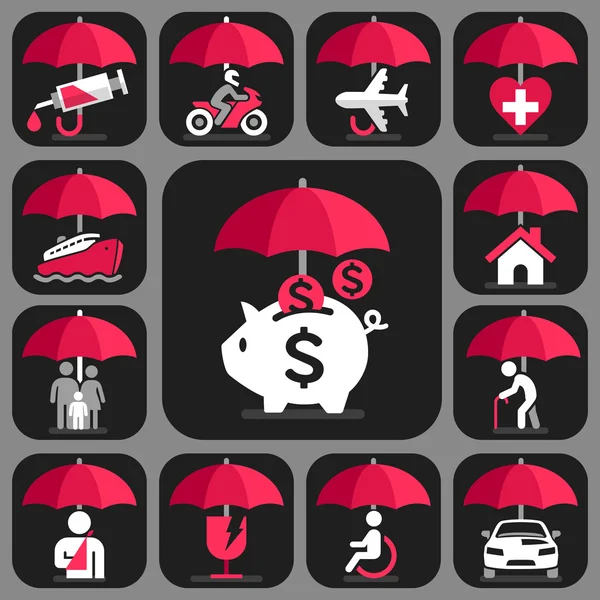 Insurance protection concept icons. All Insurance and umbrella symbols. — Stock Vector