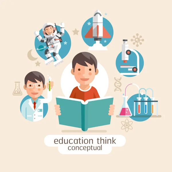 Educazione pensare concettuale. Bambini che tengono libri. Illustrazioni vettoriali . — Vettoriale Stock