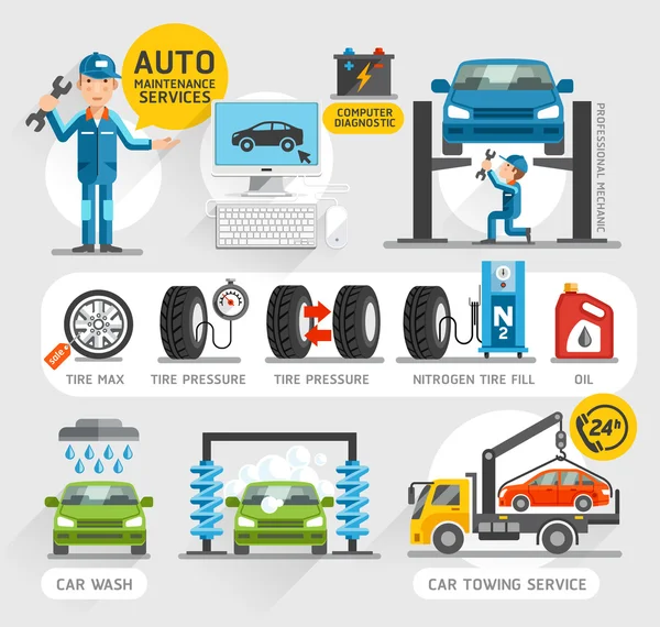 Auto Maintenance Services icons. Vector illustration. — 图库矢量图片