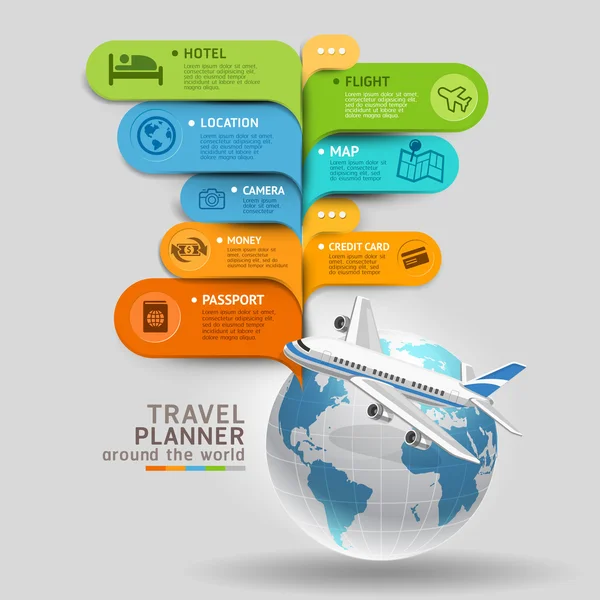 Planejador de viagens ao redor do mundo. Ilustração vetorial . — Vetor de Stock
