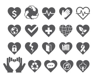 Konsept kalp çizgi simgeler stilini seviyorum. Vektör çizim.