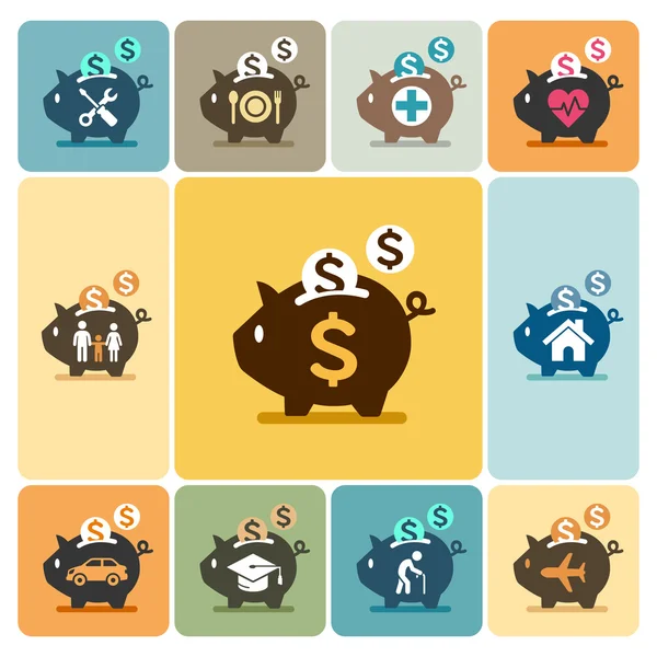 Piggy bank icons. Vector illustrations. — 图库矢量图片