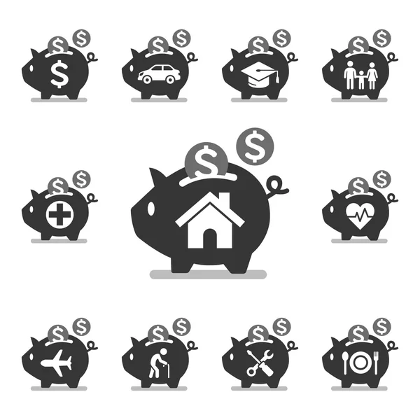 Piggy bank icons. Vector illustrations. — Stock vektor