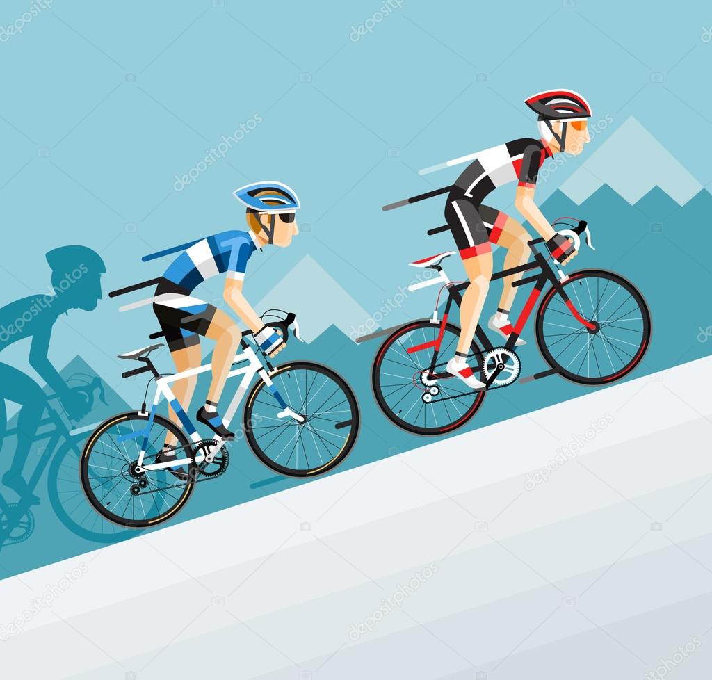 Group of cyclists man in road bicycle racing go to the mountain.