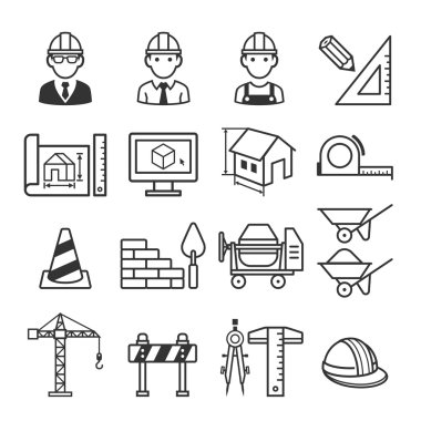 İnşaat kamyonu Icon set. Vektör çizimler.