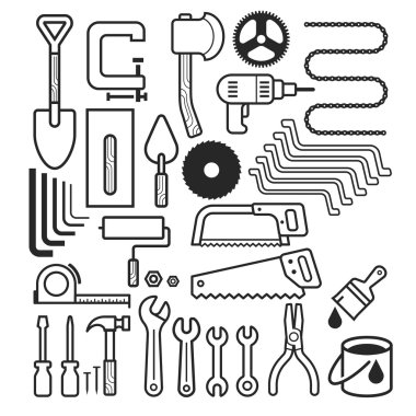 Mimarlık ve inşaat aracı Icons set. Vektör çizimler.