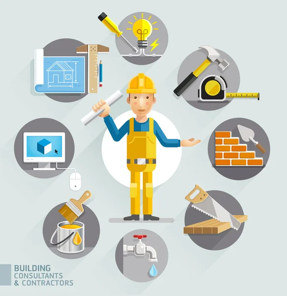 Consultants & entrepreneurs en construction. Illustrations vectorielles . — Image vectorielle