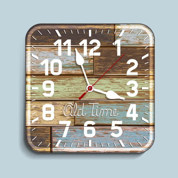 Orologio su fondo legno antico. Illustrazione vettoriale . — Vettoriale Stock