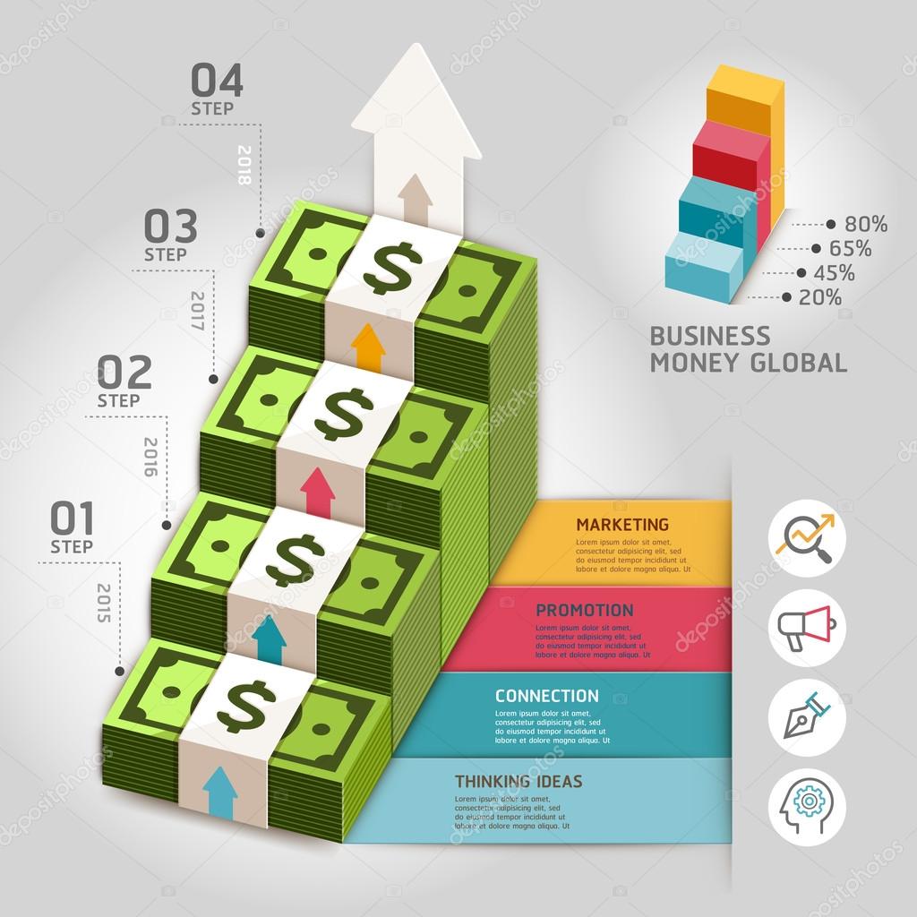 Business money global arrow staircase template.