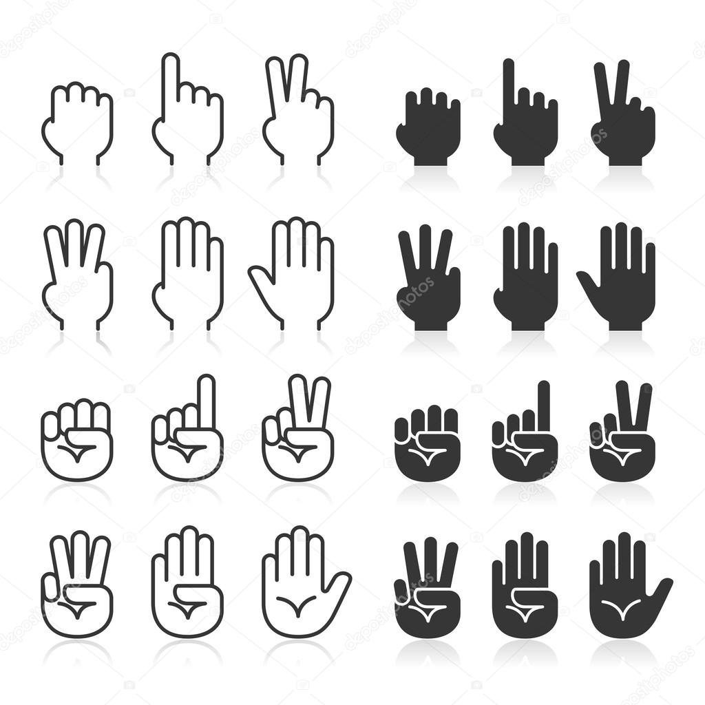 Hand gestures line icons set. Vector illustrations.