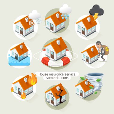 House Sigortacılık hizmeti izometrik simgeler şablonu.