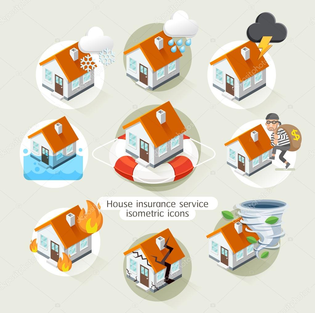 House insurance business service isometric icons template.