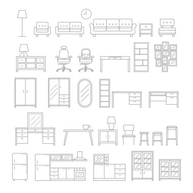 Mobilya çizgi simgeler stili. Vektör çizim.