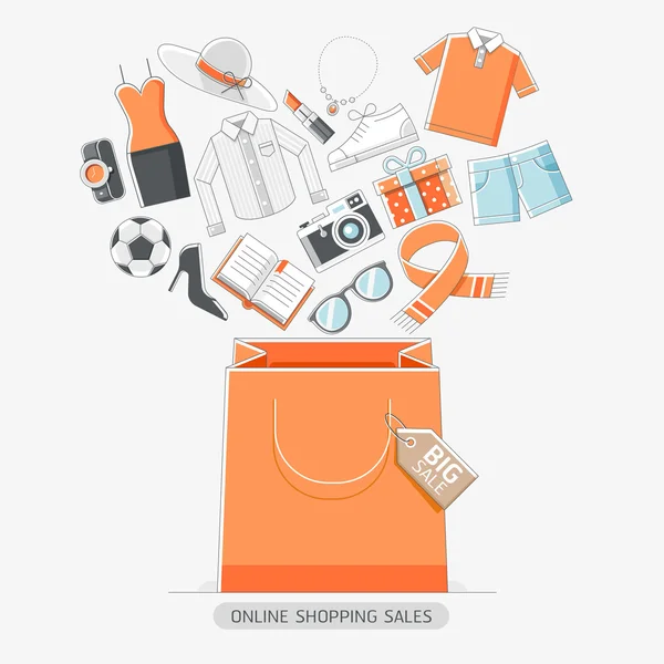 Online shopping stores conceptual line icons style. — Stock Vector