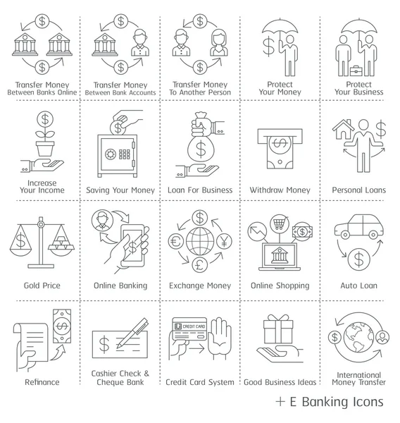 Icone del servizio bancario. Illustrazioni vettoriali . — Vettoriale Stock