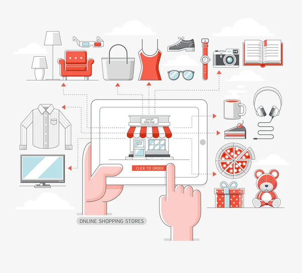 Online shopping stores concept. Vector illustration. — Stock Vector