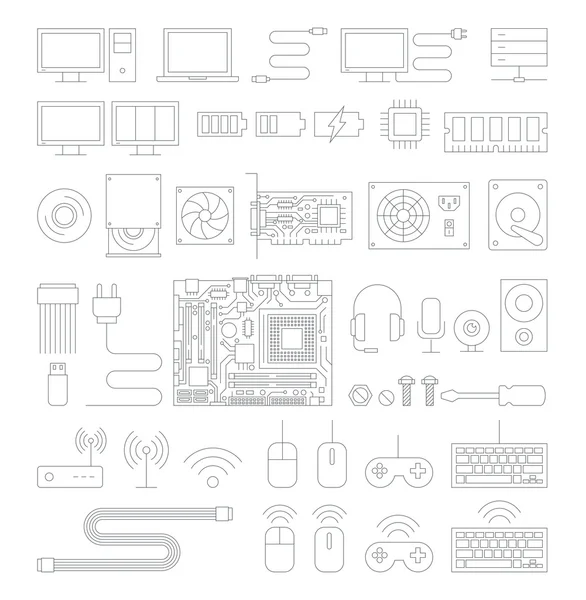 Computer hardware linje ikoner set. Vektor Illustration. — Stock vektor