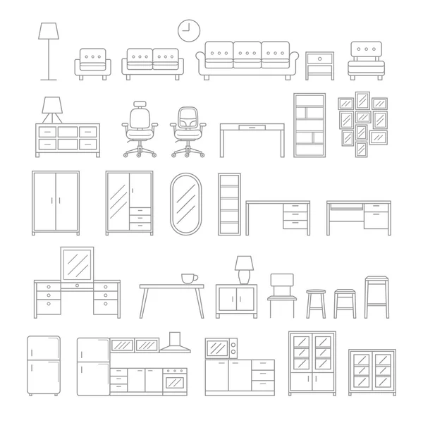 Iconos de línea de muebles estilo. Ilustración vectorial . — Archivo Imágenes Vectoriales