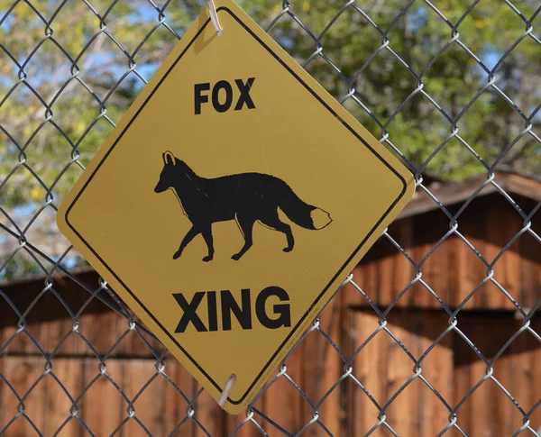 Red Fox Sinal Alerta Para Pequenos Animais Estimação Campo Utah — Fotografia de Stock