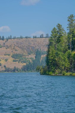 Heyburn Eyalet Parkı 'ndaki Chatcolet Gölü manzarası Plummer, Idaho dağlarında.